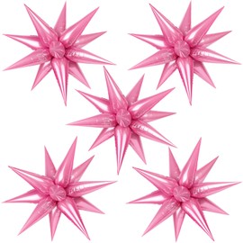 60 Pcs Star Foil Balloons Explosion 12 Point Cone Balloons Magic Starburst Balloons Large for Wedding Anniversary Backdrop Birthday Party Decorations (Pink)