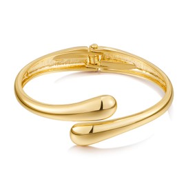 WOWORAMA Gold Teardrop Cuff Bracelets for Women Gold Waterdrop Dome Bangle Bracelets Thick Chunky Hinged Bypass Bracelets Statement Wrist Arm Cuff Bangles, 7 inches, Brass, no gemstone