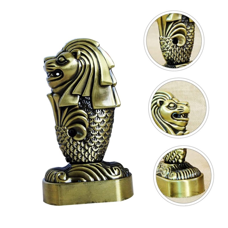 ULTECHNOVO 1Pc Creative Merlion Statue Decorative Bronze Metal Artware for