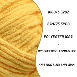 Chunky Chenille Yarn for Crocheting, Baby Yarn for Crocheting Soft Blankets, Bulky Yarns for Crochet Amigurumi, 100g (74.3yds) Fluffy Velvet Yarns for Hand Knitting (Yellow)
