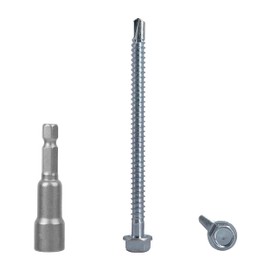 Marcopol 60 Pieces DIN 7504 K Galvanised Steel 5.5 x 80 mm Screws Self Drilling Tapping Screw Hex Washer Head Self Tapping (60, 5.5 x 80 mm), Silver