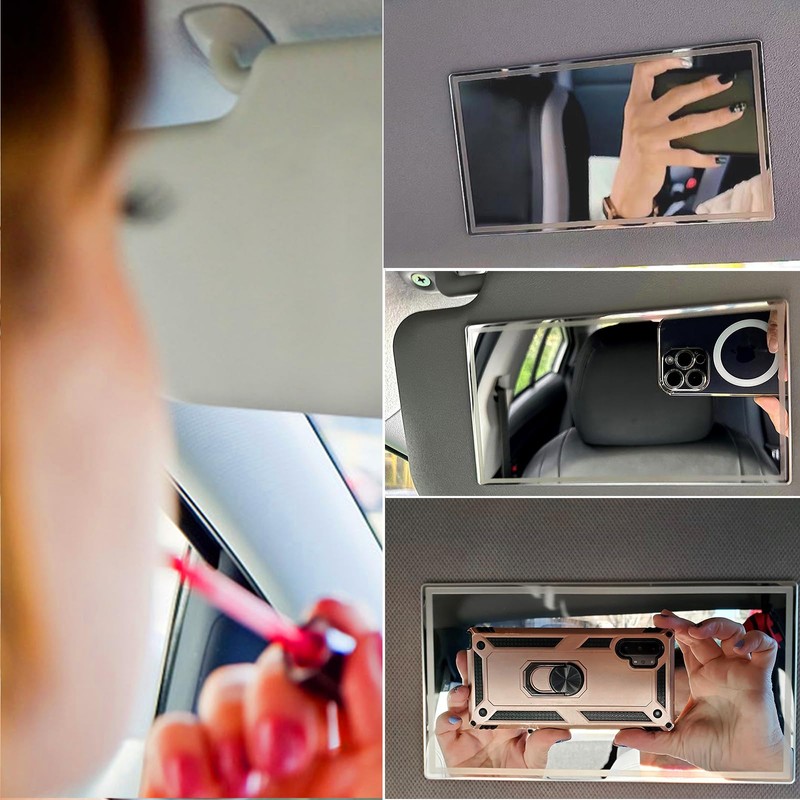 Auto Sun Visor HD Makeup Mirror,Portable Self-Adhesive Seatback Stainless Steel