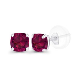 Genuine 925 Sterling Silver 4mm Cushion Created Red Ruby July Birthstone Genuine Stud Earrings For Women