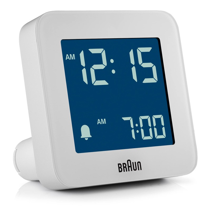 Braun digital alarm clock with snooze, negative LCD display, quick