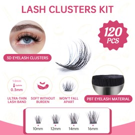Manga Lash Clusters Kit 8-16mm Thick Volume Lashes Clusters DIY Individual Lash Extension Kit Spiky Cluster Eyelash Extensions Kit