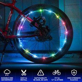 2-Tire Pack Bike Wheel Lights - Waterproof LED Bike Spoke Lights for Adult Bike/Kids Bike Night Riding - 7 Colors LED Outdoor Bicycle Tire Safety Light Bike Spoke Decorations