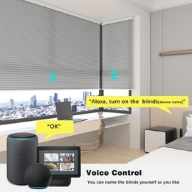 Changshade Motorized Cellular Shades with Remote Control, Smart Blinds Alexa, Google Home, Smarthings for Indoor Windows Doors, Electric Automatic Honeycomb Blind Custom Size, Light Filtering, Grey