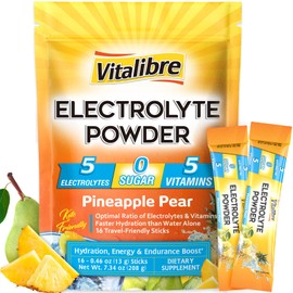 Vitalibre Electrolytes Powder Packets | Magnesium, Potassium, Sodium, Vitamin C | for Rapid Hydration | Zero Sugar & Keto | 16 Stick Packs | Pineapple Pear Flavor