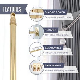 Amazing Drapery Hardware Swivel Sash Curtain Rods with Brass Finish, Set of 4 (Hardware Included) - Adjustable Length 11-19 Inches, Easy to Install Metal Rods for Doors, Windows, and Sidelights