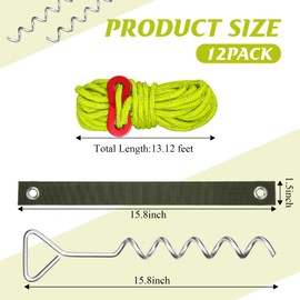 Sintuff 12 Set Tree Stakes and Supports Kit for Anti Hurricane Leaning Trees Straightening Heavy Duty 15. 75" Spiral Tree Stake with 13. 12 ft Ropes and 15. 75'' Support Straps (Bright Green)