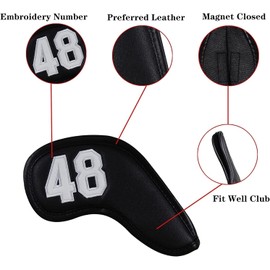Prof 7Pcs Leather Wedge Golf Iron Head Covers Protective Club Waterproof & Scratch Resistant 48 50 52 54 56 58 60 Degree (Black White Number)