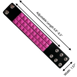 Towefuur Color 3 Row Pyramid Stud Wristband Punk Leather Bracelet Jewelry Bracelet (Pink)