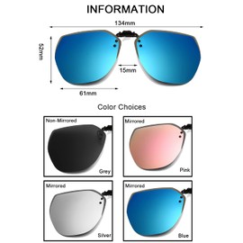 Long Keeper Polarised Clip-On Sunglasses Unisex with UV Protection Flip Up Sunglasses Clip Against Light, blue