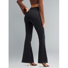 Rammus Flare Jeans for Women Crossover High Waisted Bell Bottom Jeans Trendy Yoga Pants Stretchy Flare Leggings with Pockets