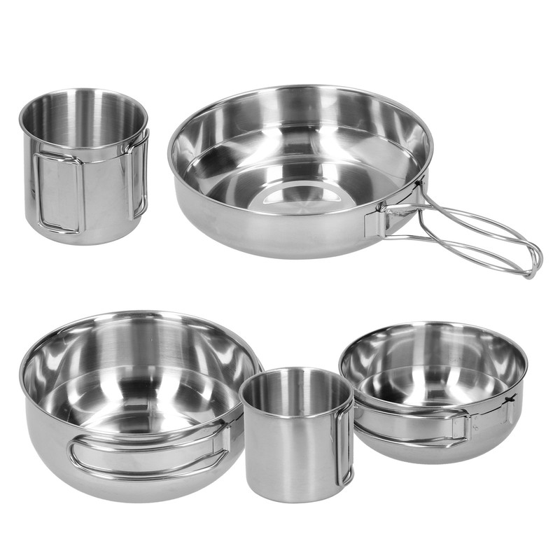 Outdoor Stainless Steel Cookware Set 5‑Piece Camping Portable Cooking Pots
