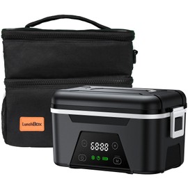 Quessa Cordless Heated Lunch Box for Adults, 1.5L (6 Cups) Portable Electric Lunch Box Battery Powered with Scheduled Heating, (All-round Heated) Rechargeable Food Warmer with Insulated Bag, Black