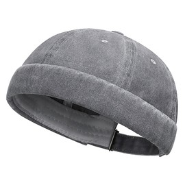 DIYDECAL Classic Vintage Sailor Brimless Docker Cap, No Brim Beanie Hat for Mens Grey