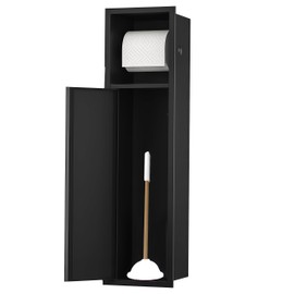 Recessed Toilet Paper Holder, 304 Stainless Steel Tissue Paper Holder, in Wall Tissue Toilet Roll Holder with Storage for Toilet, Bathroom, Kitchen & Hotel, 25.9″x7.9″x5.9″, Matte Black