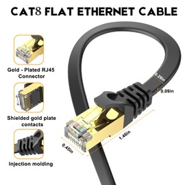 Ercielook - Cable Ethernet CAT8 de 20 pies de alta velocidad, cable plano blindado, resistente a la intemperie, S/FTP resistente a los rayos UV para enrutador/juego/módem, color negro