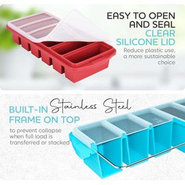 1/2 Cup Silicone Freezer Tray With Lid - Silicone Freezer Molds 2-Pack For meal prep & freezing of various sauces and other dishes, makes 12 perfect 1/2 cup portions cubes,oven and dishwasher safe