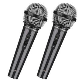 Facmogu 2PCS Fake Microphone Prop, Plastic Prop Microphone, Fake Pretend Play Microphone Prop for Karaoke Costume Role Play, Sparkly Mic Props for Christmas Cosplay Music Birthday Party Favors - Black