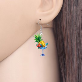 LONYOO Acrylic Margarita Glass Pineapple Earrings Dangle Tropical Fruit Jewelry Summer Hawaiian Pineapple Gifts for Women Mom Cocktail Lovers (Multicolor)