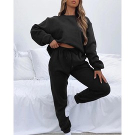 CheChury Womens Tracksuit set 2 Piece Sweatpants and Sweatshirts for Women Outfit Long Sleeve Crewneck Pullover Jogger Casual Matching Lounge Sets,Black,XL