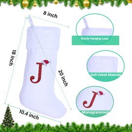 Medias de Navidad con monograma de 20 pulgadas con letras, grandes medias de Navidad súper suaves de terciopelo blanco con puño de felpa súper suave para árbol de Navidad, Navidad, chimenea, letra J