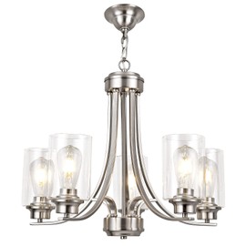 NA 5 Light Clear Glass Shade Modern Chandeliers Brushed Nickel Dining Room Lighting Fixtures Ceiling Hanging Pendant Lighting for Foyer Bedroom Kitchen Living Room