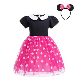 Lito Angels Minnie Mouse Princess Dress Costume Fancy Dress with Mouse Ears Headband for Children Girls Size 5-6 Years 116, Hot Pink (Tag Number 130)
