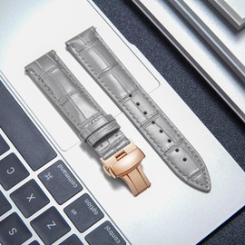 BINLUN Leather Watch Strap Quick Release Strap with Rose Gold Butterfly Deployment Buckle 12mm 13mm 14mm 16mm 17mm 18mm 19mm 20mm 21mm 22mm 23mm 24mm Watch Band for Men Women(Grey,23mm)