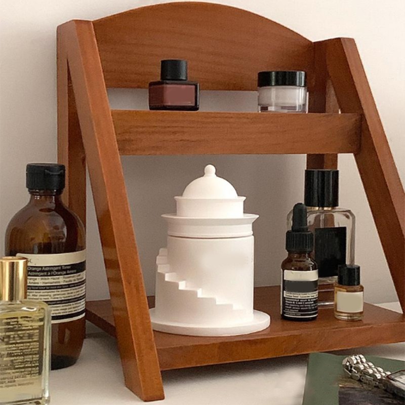 Desktop Organizer Retro Aesthetic Office Storage Rack Home Decor Wood