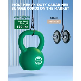 24'' Real Heavy Duty Carabiner Bungee Cords Outdoor with 190 Lbs Max Break Strength, Black Bungee Straps with Upgraded Carabiner Hooks for Luggage Rack, Cargo, Hand Carts, Bike, Camping, etc (2 Pcs)