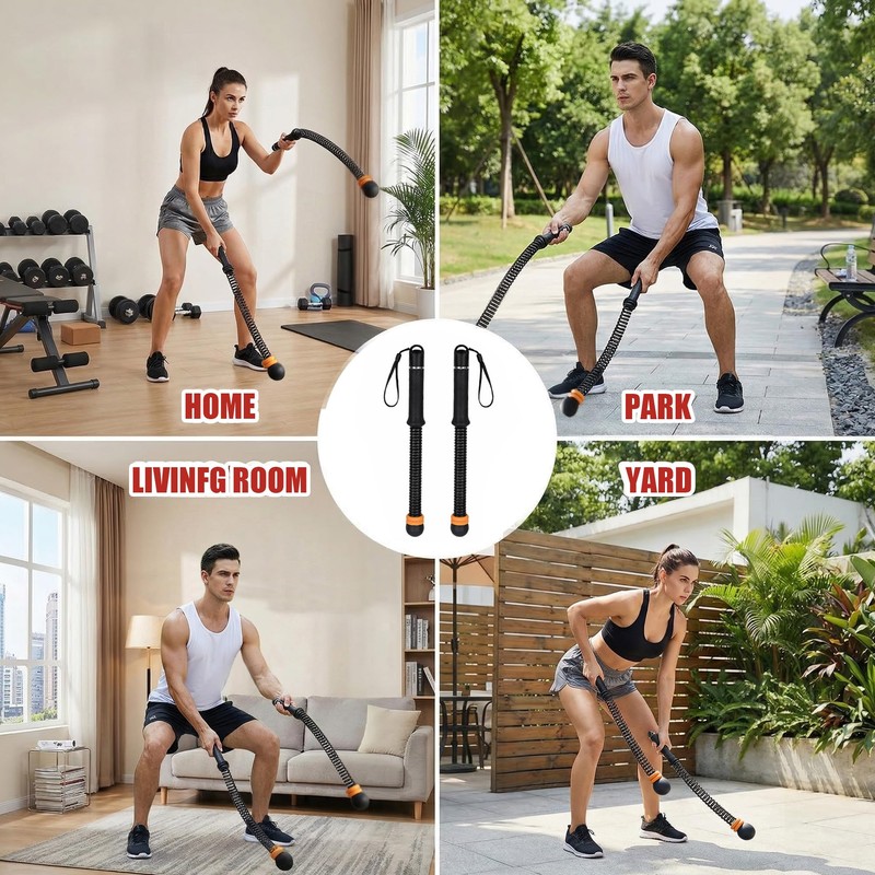 TOMSHOO 2PCS Ropeless Battle Ropes Adjustable Portable Home Gym Equipment