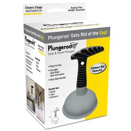 Plungeroo Sink Plunger, Powerful Mini Plunger with Short Handle, Easy-to-Use Small Unclogging Tool for Bathroom Drains, Shower, Bathtub, Toilet, RV and Kitchen Sink, Gray, (6.1 x 4.2 x 2.9 Inch)