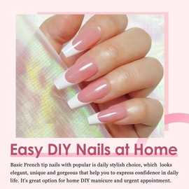False Nails Kit - 240Pcs French Tip Nails - Press on Nails Long Nude Base Glossy - Full Cover Coffin False Nails Ballerina in 15 Sizes - Nail Art Manicure for Women