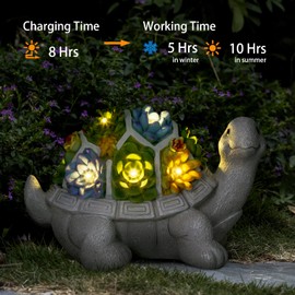 LESES Garden Statues, Turtle Garden Decor Clearance Solar Statue with 7 LED Lights Outdoor Ornament for Outside, Turtle Garden Figurines Cute Decorations for Patio Yard Lawn Gifts