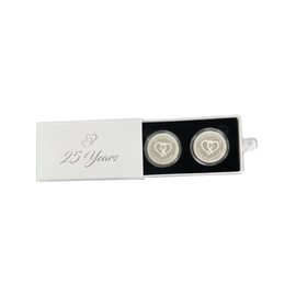 25 Year Anniversary Commemorative Coins – Silver-Plated Traditional 25th Set of 2 Coins in Gift Box – 25 Years of Marriage Keepsake for Husband, Wife, or Couple