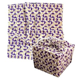 FabRap Furoshiki Fabric Gift Wrap, Reusable One-sided Fabric Wrap, Beautiful with Gold and Plum Swiss Grid Design on a Base of Stone Beige