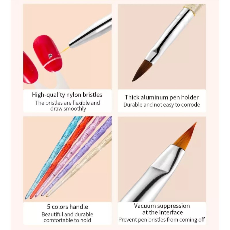 KH Set De 5 Pinceles Uñas Nail Acrílico 12 Pz