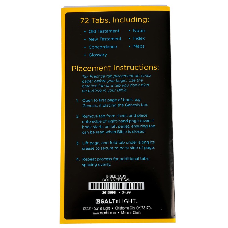 Salt & Light, Large Vertical Bible Tabs, Gold, 72 Tabs