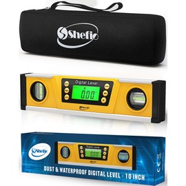 Shefio Digital Level - 10 Inch Torpedo Level And Protractor, Bright Lcd Display, Audio Indicator, Magnetic Base - Includes Batteries And Case