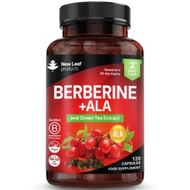Berberine Complex + ALA Pure high Dosage With Added Green Tea Extract 98% Berberine + Alpha Lipoic Acid - 120 Vegan Capsules - UK Made By New Leaf