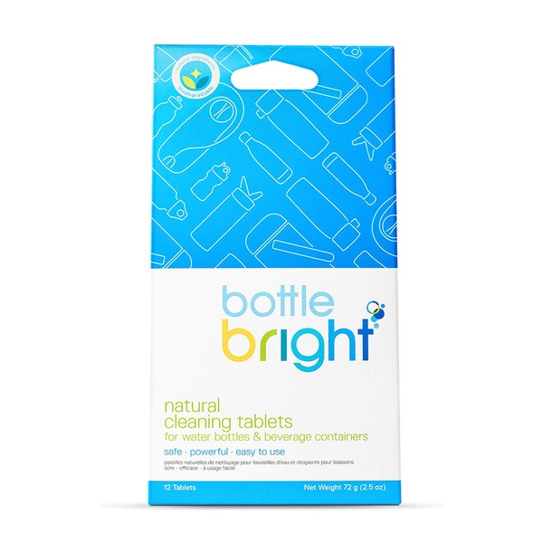 Bottle Bright (12 Tablets) - All Natural, Safe, Free of Odor and Harmful Ingredients - Water Bottle & Hydration Pack Cleaning Tablets Clear