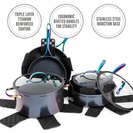 Set 12-Piece Nonstick Ceramic Cookware Set Thyme & Table Rainbow/Ideal for cooking exquisite dishes/Mom needs it/Ideal product for Chef/This product should not be missing in your home, 21x14x7