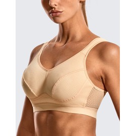 Syrokan Women's High Support Sports Bra, Large Sizes, Full Cups, Without Underwire - beige plain, size: 80B