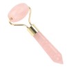 Natural Rose Quartz Welding Gold Metal Roller Massager Jade Beauty