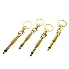 Sujosa 4pcs Guitar and Bass Plug Keychains, 6.35mm 1/4 Inches Audio Jack, Music Enthusiasts Accessories, Electric Amplifier Connector Key Rings for Wall Mountable Amp Cable Holder Kit (Golden)