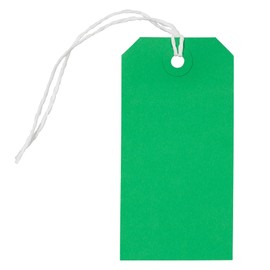 JAM PAPER Gift Tags with String - Medium - 4 3/4 x 2 3/8 - Green - 10/Pack