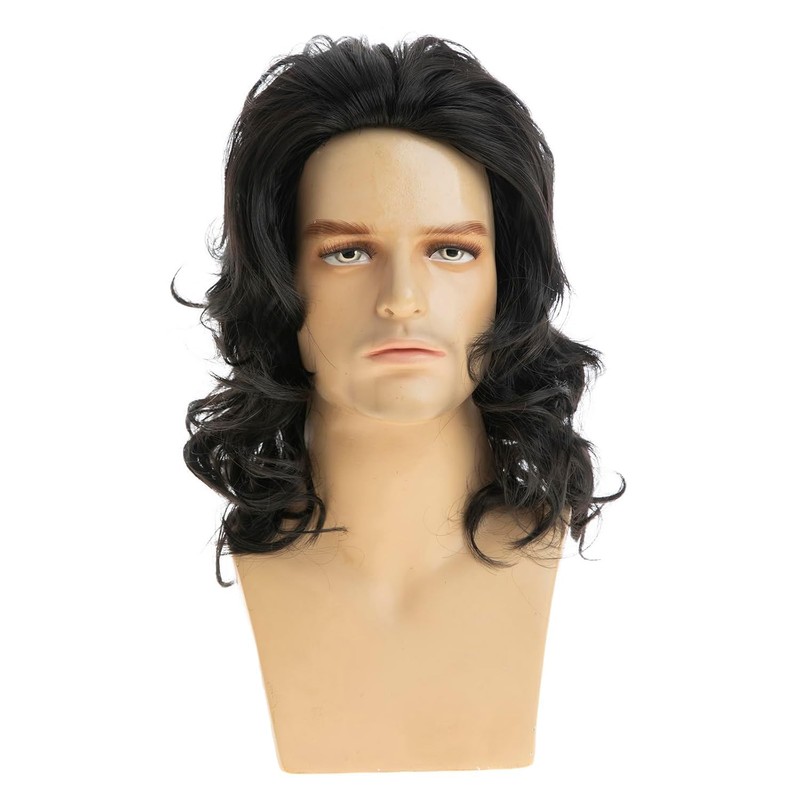 Long Wavy Black Wigs for Men Natural Layered Rocker Style
